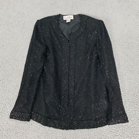 VINTAGE Laurence Kazar Jacket Womens‎ Small Evening Jacket Sequences Beaded Silk - Picture 4 of 13